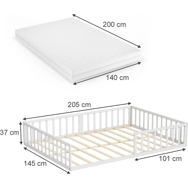 Bodenbett aus Metall Minno Weiß 140x200 mit Matratze Vitalispa – Bild 2