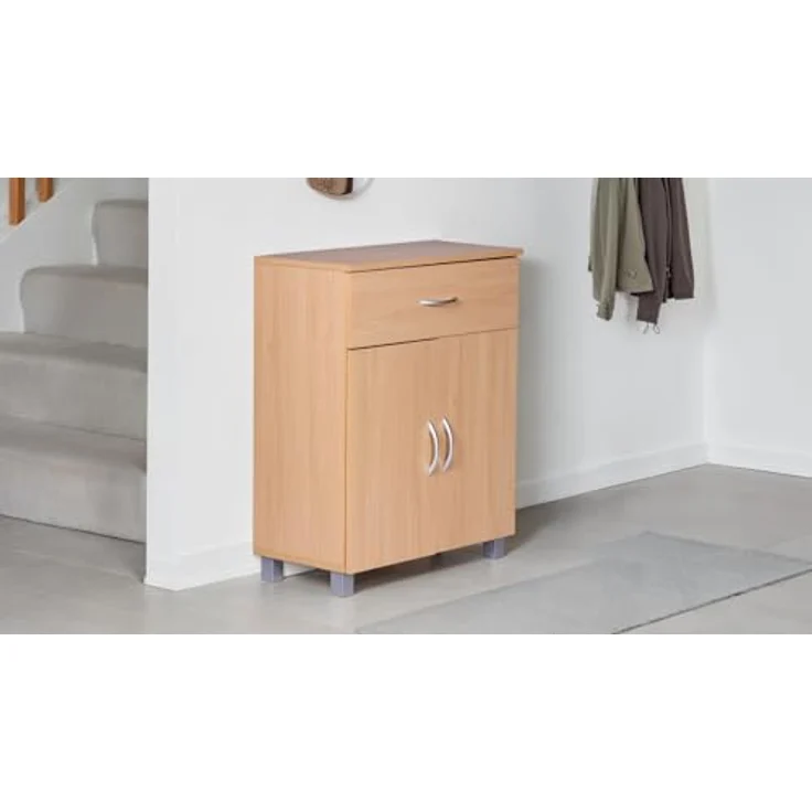 Schuhschrank 60x75x30cm Buche Optik mit Schublade & 2 Türen Spanplatte melaminbeschichtet – Bild 4