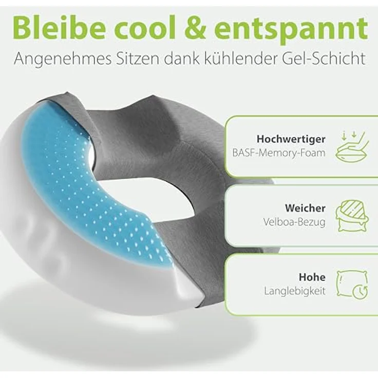 feela.® Orthopädischer Sitzring, Hämorrhoiden Sitzkissen mit Kühlgel-Kern, 3 Härtegrade, Medium, druckentlastend nach OP & Geburt – Bild 3