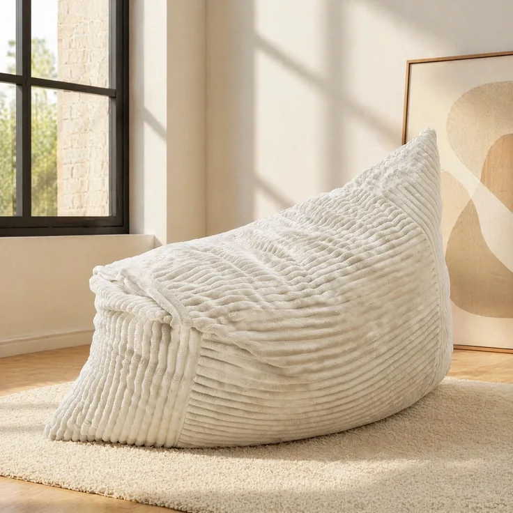 Sitzsack-Sofa aus Cord, 3-in-1 als Sessel, Sofa und Liegefläche, 180cm×125cm×42cm, Weiß
