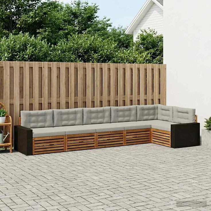 vidaXL Outdoor-Sofagarnitur 6 stk. 6-Sitzer Natur und Hellgrau 3383424 – Bild 1