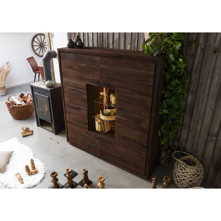 Highboard Akazie 145x40x153 dunkelbraun lackiert BARK #207 – Bild 2