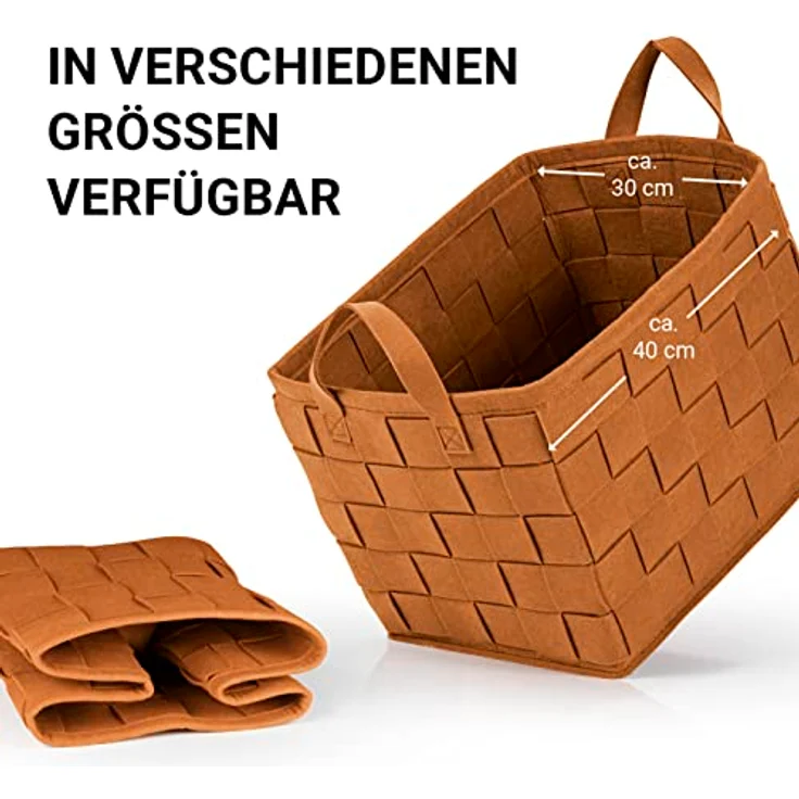 N8WERK Aufbewahrungskorb Filz 40cm rostbraun mit Henkel – Bild 6