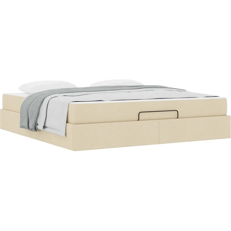 vidaXL Bettgestell mit Matratze mit Matratze 2 pcs Creme Stoff 3399513 – Bild 2