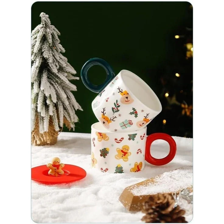 Weihnachtstasse Weihnachtsbecher Kaffeetasse mit Deckel 420ML Porzellanbecher – Bild 7