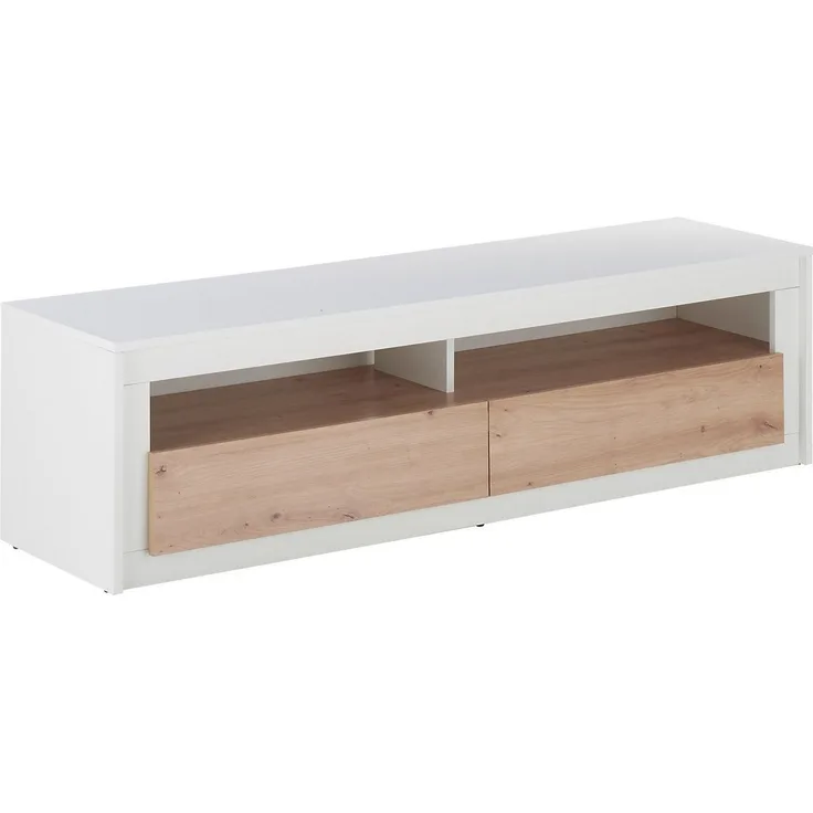 Stolkom Sp.z.o.o. Lowboard PATTI, Artisan Eiche Dekor, Weiß, 2 Klappen, 2 Ablagefächer, mit LED-Beleuchtung, B 150 x H 41 x T 40 cm