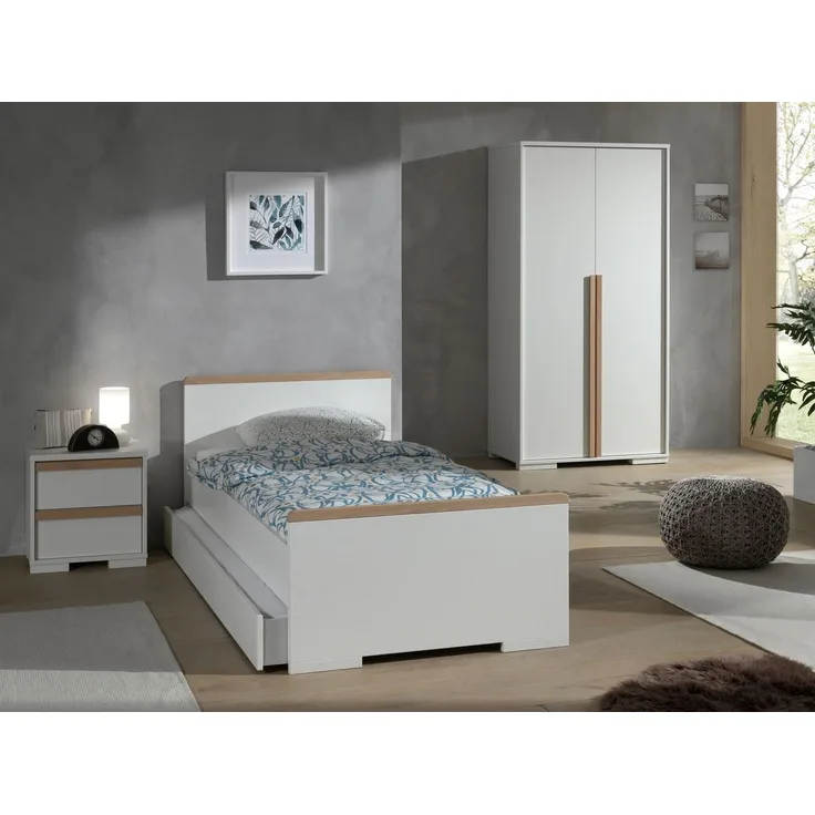Jugendzimmer Set Kariotta Möbelset Holzwerkstoff Weiß/Buche