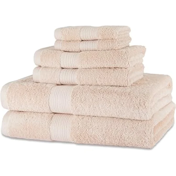 Amazon Basics Handtücher Set 6-teilig, 100% Bio-Baumwolle, ausbleichbeständig, weich, Blush Rosa, mit 2 Badetüchern, 2 Handtüchern und 2 Waschlappen – Bild 1
