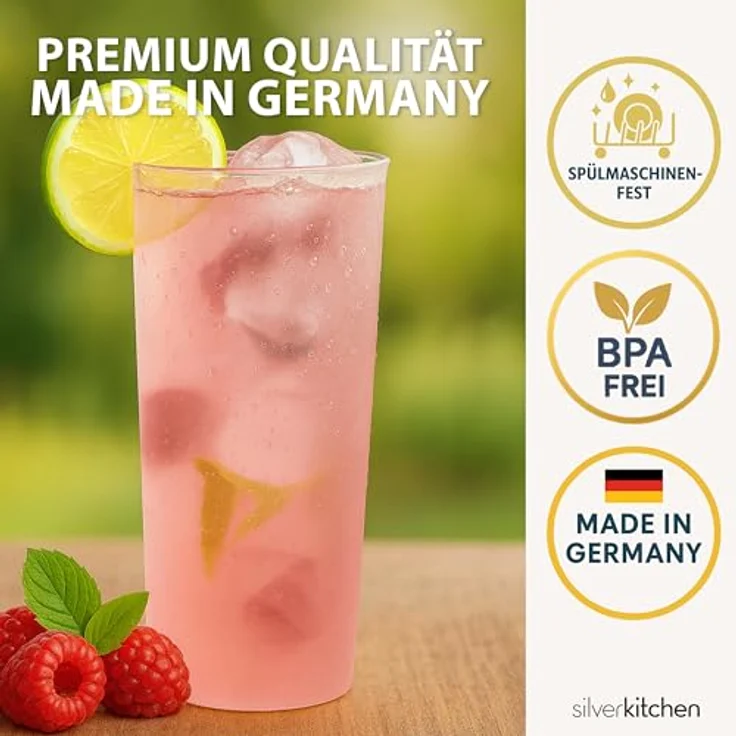 Silverkitchen 50x Longdrink Plastikbecher 0,3 L – Stapelbare Mehrweg Partybecher - Spülmaschinenfeste Hartplastik Becher für Events, Partys & Gastro – Bild 3