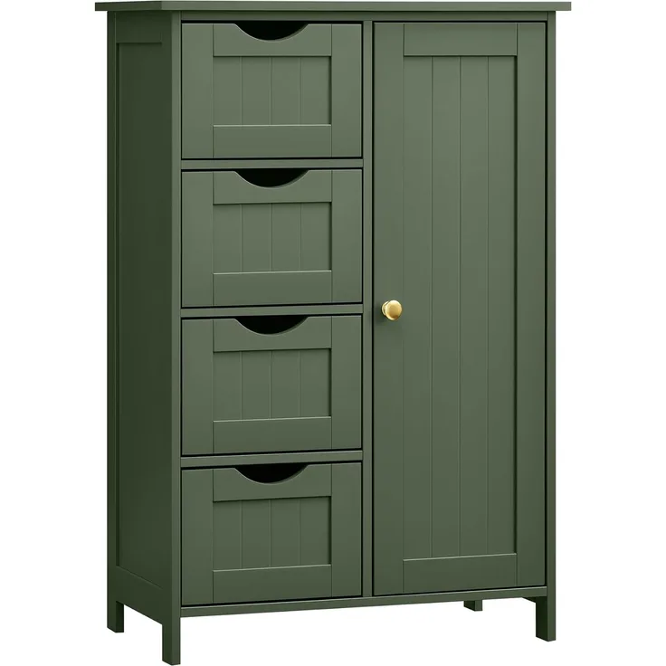 VASAGLE Badezimmerschrank, schmaler Badschrank, Beistellschrank, Kommode, mit 4 Schubladen, Schranktür, verstellbare Ablage, 30 x 55 x 82 cm, waldgrün LHC041C01