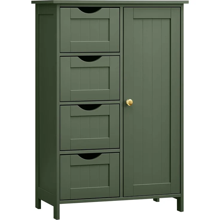 VASAGLE Badezimmerschrank, schmaler Badschrank, Beistellschrank, Kommode, mit 4 Schubladen, Schranktür, verstellbare Ablage, 30 x 55 x 82 cm, waldgrün LHC041C01 – Bild 1