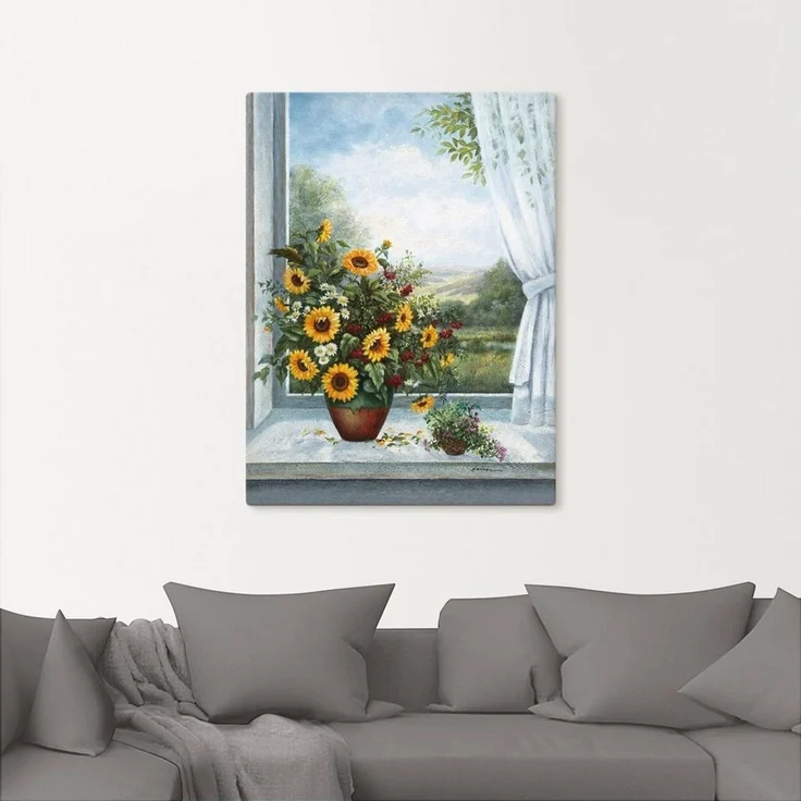 Artland Leinwandbild Sonnenblumen am Fenster, Arrangements (1 St), auf Holzrahmen gespannt – Bild 3