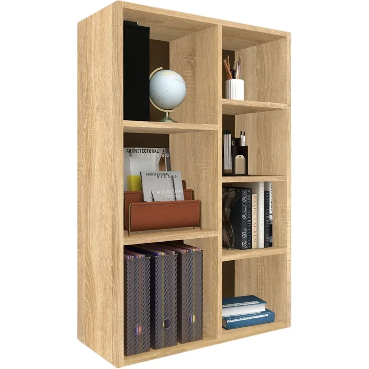 Coemo Bücherregal Twin aus Holz 7 Fächer Natur Sonoma
