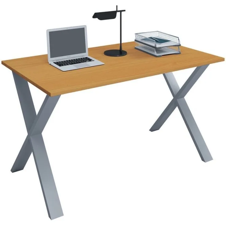 VCM Schreibtisch Lona 110x80 X-Fußgestell Buche/Silber