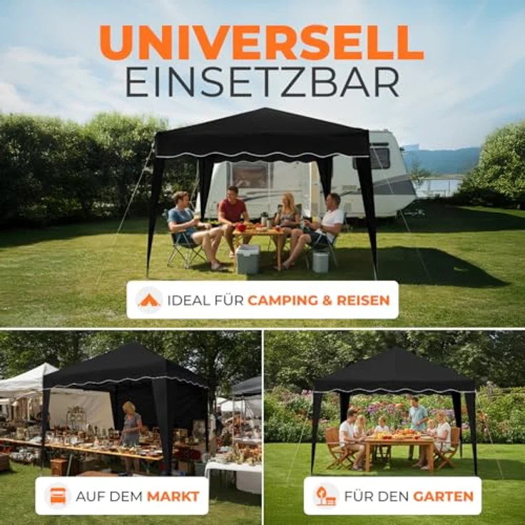 Faltpavillon 3x3 m - wasserdicht - mit 4 Seitenteilen, schwarz – Bild 8