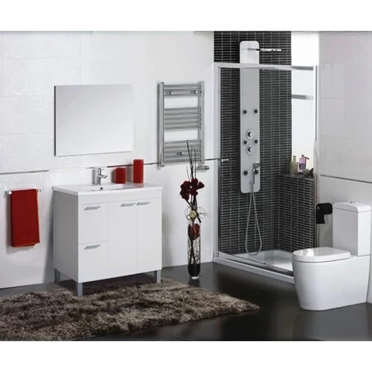 Dmora - Lakewood Waschtischunterschrank, Badezimmerschrank, 2-türiger Kleiderschrank mit zwei Schubladen mit Spiegel, Waschbecken nicht im Lieferumfang enthalten, 80 x 45 x 80 cm, glänzendes Weiß – Bild 4