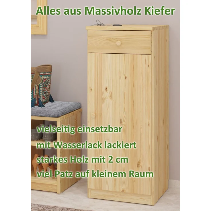 Garderobenschrank Schuhschrank Flurkommode Badmöbel 100x37x40 Kiefer oder weiß Massivholz V-90.51-04Kiefer – Bild 8