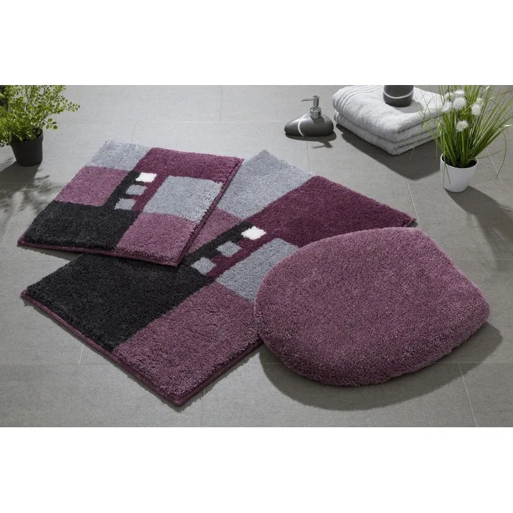 GRUND MERKUR Badematten 3er-Set 40 x 50 cm & 50 x 80 cm inkl. WC-Deckelbezug, Beere