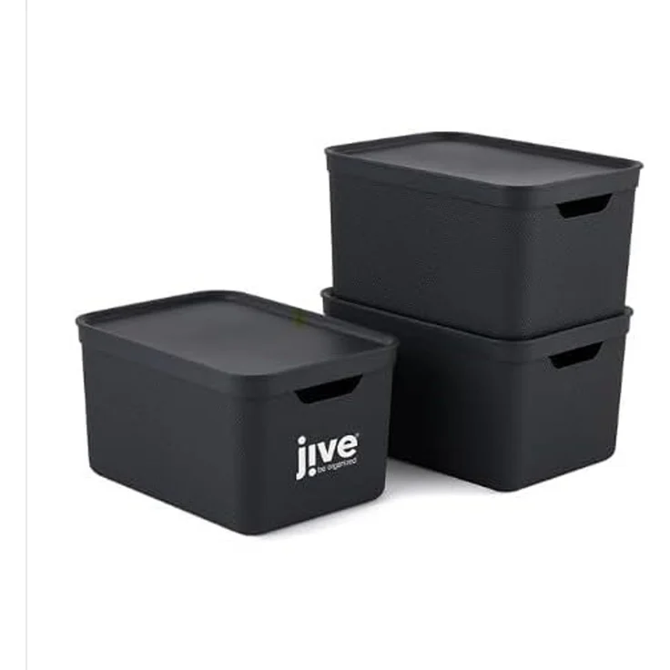 Jive Dekobox 3er- Set Aufbewahrungsbox 16l mit Deckel, Kunststoff (PP recycelt), dunkelgrau, 3x16l (37.5 x 27.8 x 29.8 cm), Anthrazit – Bild 1
