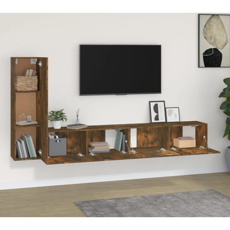 vidaXL 3-tlg. TV-Schrank-Set Räuchereiche Holzwerkstoff 3114323 – Bild 2