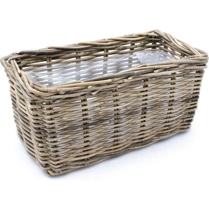 Spetebo Blumentopf Weide Pflanzkorb natur (Stück, 1 St, Flechtkorb), Rattan Blumenkorb mit Folie