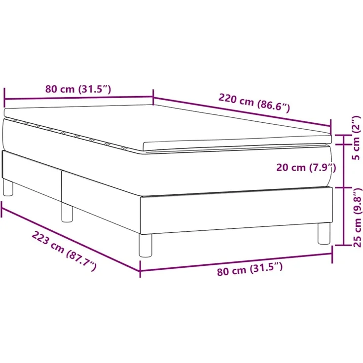 vidaXL Boxspringbett mit Matratze Schwarz 80x220 cm Samt 3315947 – Bild 10