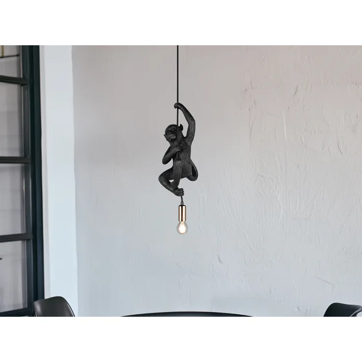 Kleine LED Pendelleuchte einflammig Affenlampe Schwarz, Breite 14,5cm