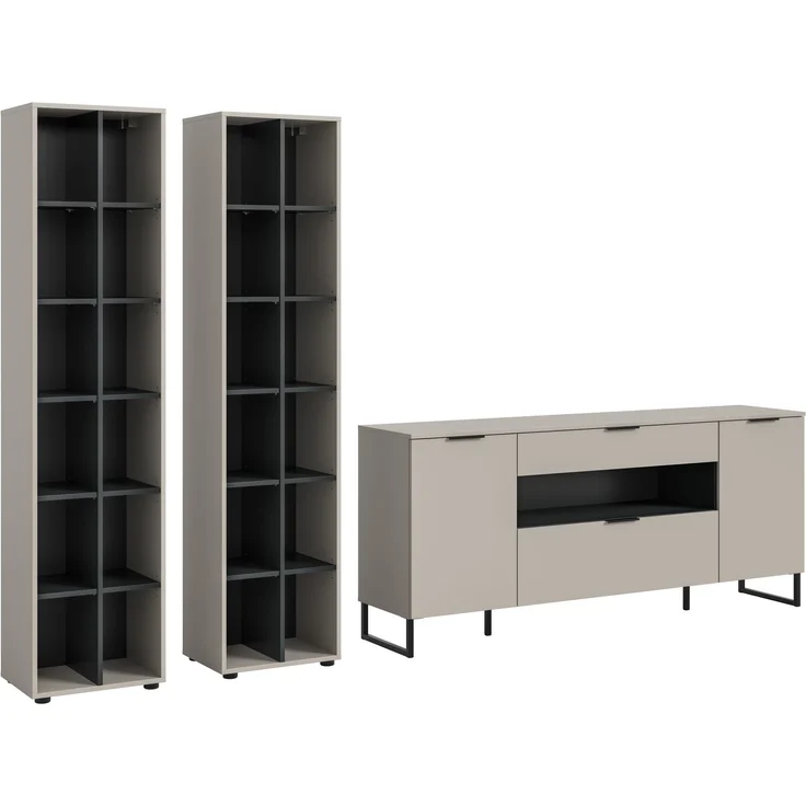 Wohnkombination B/H/T: 305x192x41 cm in Kaschmir Nachbildung und schwarz – Bild 1