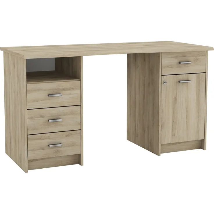 Schreibtisch >Monaco 2< in Eiche aus Holzwerkstoff - 135x74x58cm (BxHxT)