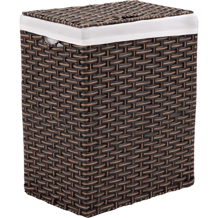 Seville Classics Premium handgewebter tragbarer Wäschekorb mit integrierten Griffen Haushaltsaufbewahrung für Kleidung, Bettwäsche, Laken, Canvas Harz, mokkabraun, Rectangular Hamper