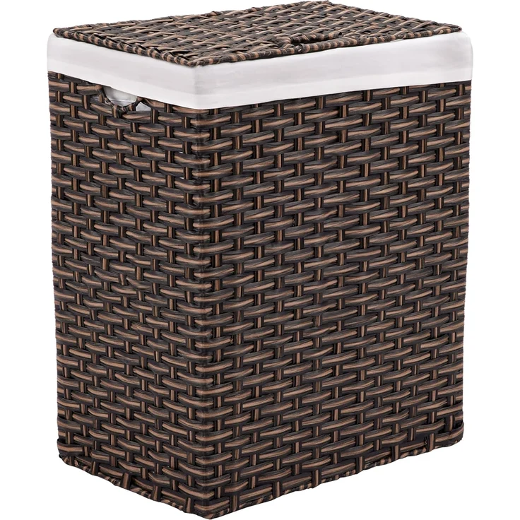 Seville Classics Premium handgewebter tragbarer Wäschekorb mit integrierten Griffen Haushaltsaufbewahrung für Kleidung, Bettwäsche, Laken, Canvas Harz, mokkabraun, Rectangular Hamper – Bild 1
