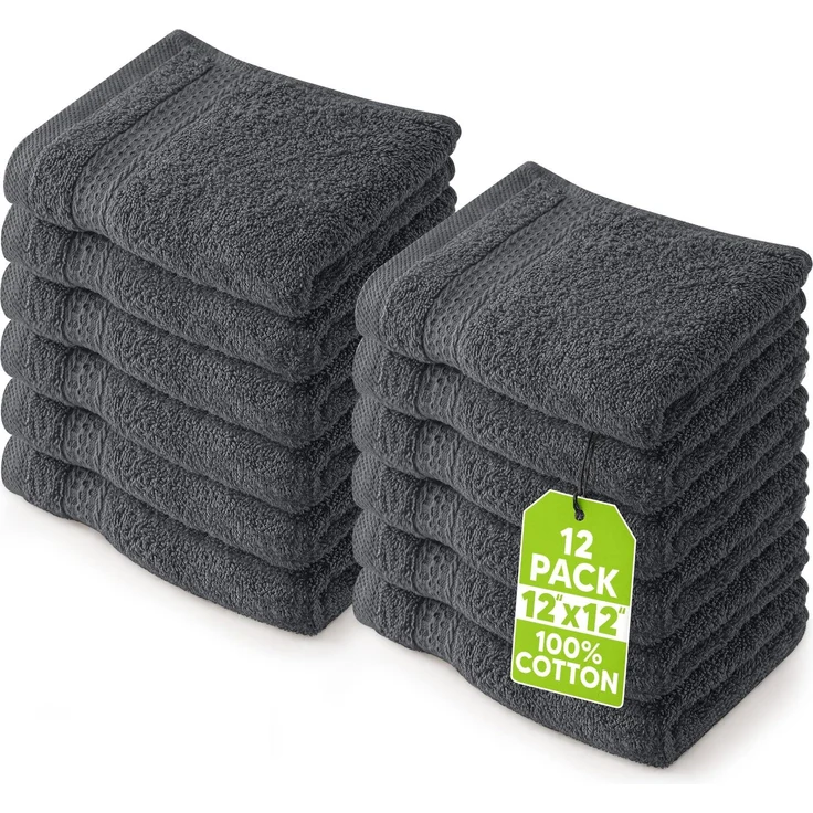 Utopia Towels 12er Pack Seiftücher 30x30 cm, Grau | Aufhängeschlaufen, OEKO TEX, Hergestellt in Green, 100% Baumwolle, Weich und saugfähig