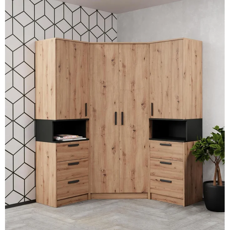 Marmex Möbel Grant Set-48A Eckschrank-System mit Aufsatz 235 cm hoch – 6-teiliges Kleiderschrank-Set für maximalen Stauraum, laminierte Spanplatte, artisan, 143/143x235x40 cm – Bild 8