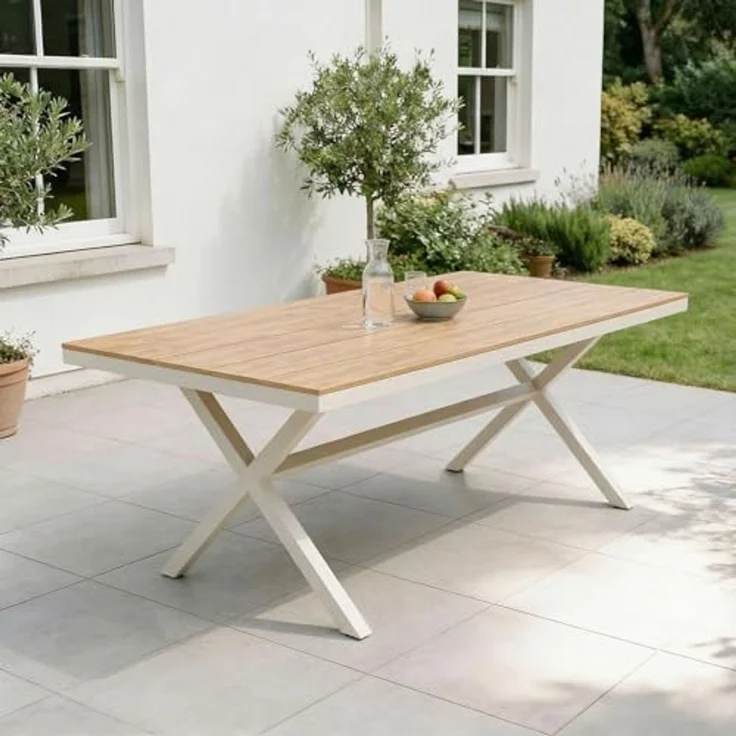 IDIMEX Gartentisch ISOLA, 180x100 cm mit Alu Gestell & Tischplatte in Holzoptik weiß/natur – Bild 1