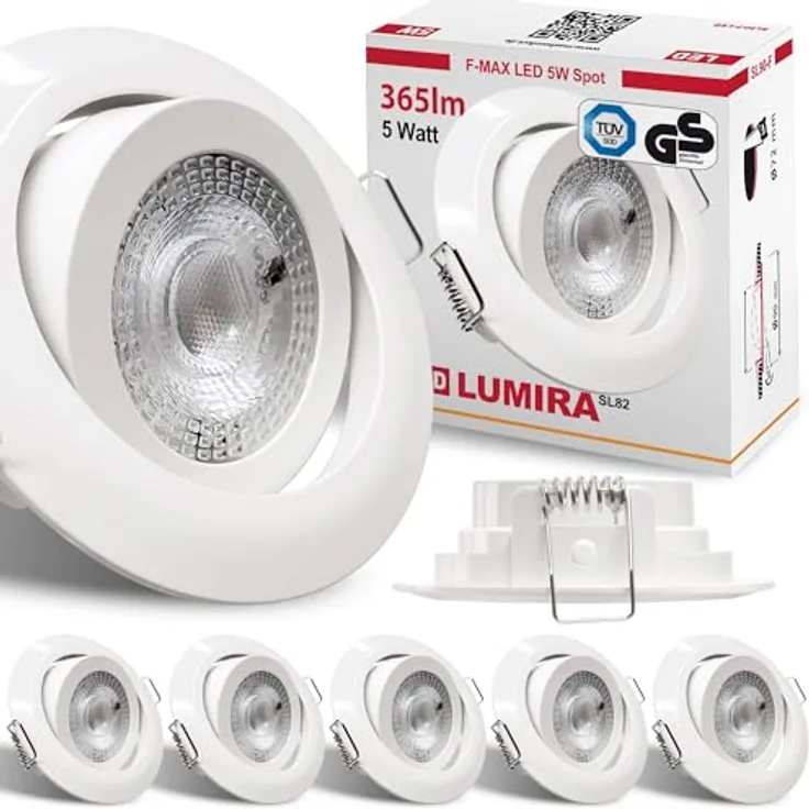 Maxkomfort K O M F O R T - 6x LED Einbaustrahler Ultraflach, schwenkbar, 5 Watt, rund, warmweiß, IP20, 230V