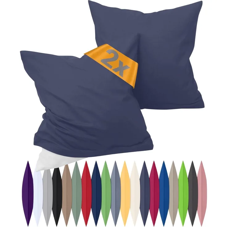 npluseins Renforcé-Kissenbezüge im Doppelpack - 100% Baumwolle - schlicht und edel 698. 898, 80x80 cm, dunkelgrau