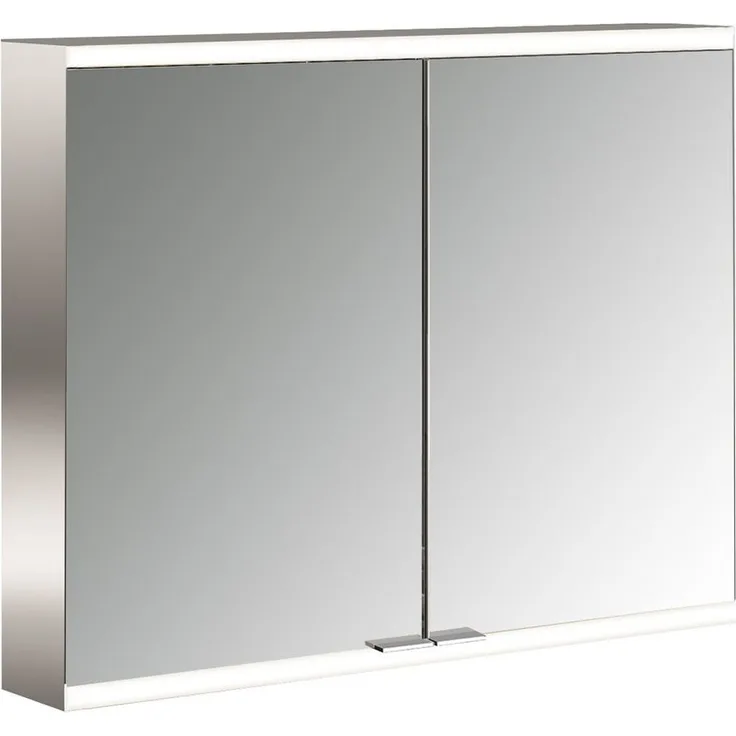 emco LED Lichtspiegelschrank prime2 Facelift, 800 mm, 2-türig mit stufenlos einstellbarer LED-Beleuchtung, Glasablagen, Steckdose und Soft-Close-Türen, IP20