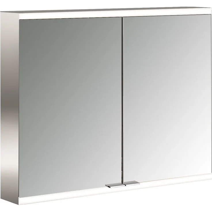 emco LED Lichtspiegelschrank prime2 Facelift, 800 mm, 2-türig mit stufenlos einstellbarer LED-Beleuchtung, Glasablagen, Steckdose und Soft-Close-Türen, IP20