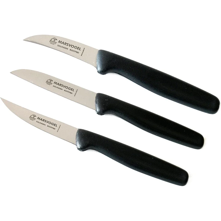 Schälmesser Set 3 tlg. PP Marsvogel Solingen # 37-3tlg. Küchenmesser 2 1/2" gebogen + 3" gerade + 3" rückenspitz