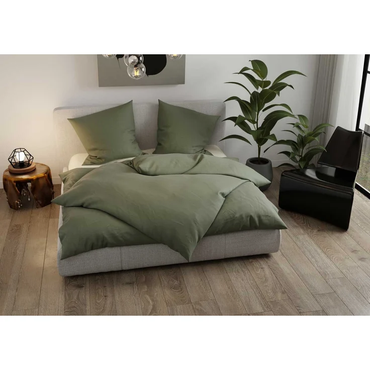 GOTS Bio Jersey Bettwäsche khaki Garnitur 135x200 + 80x80 – Bild 1