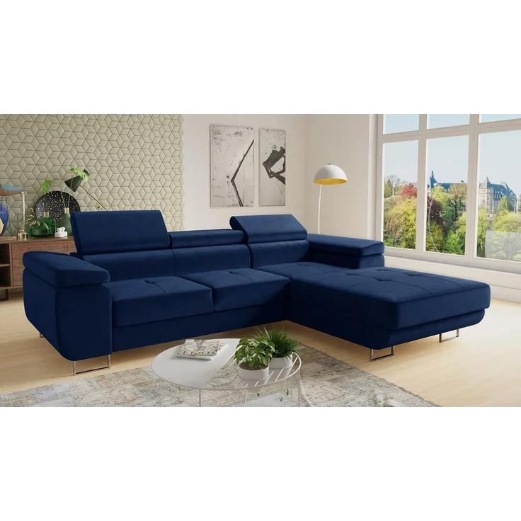 Ecksofa Divo mit Schlaffunktion, Bettkasten und einstellbare Kopfstützen (Dunkelblau (Kronos 09), Ecksofa Rechts) – Bild 2