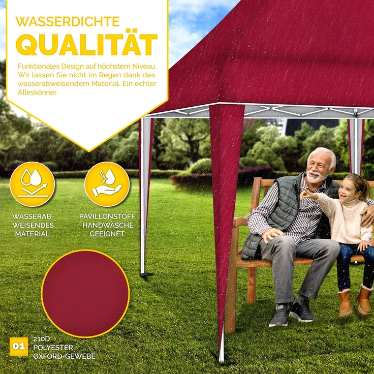 tillvex Pavillon 3x6m Rot wasserdicht | Pop-Up Faltpavillon höhenverstellbar | Gartenzelt UV Schutz 50+ | Partyzelt mit Tasche für Garten – Bild 9