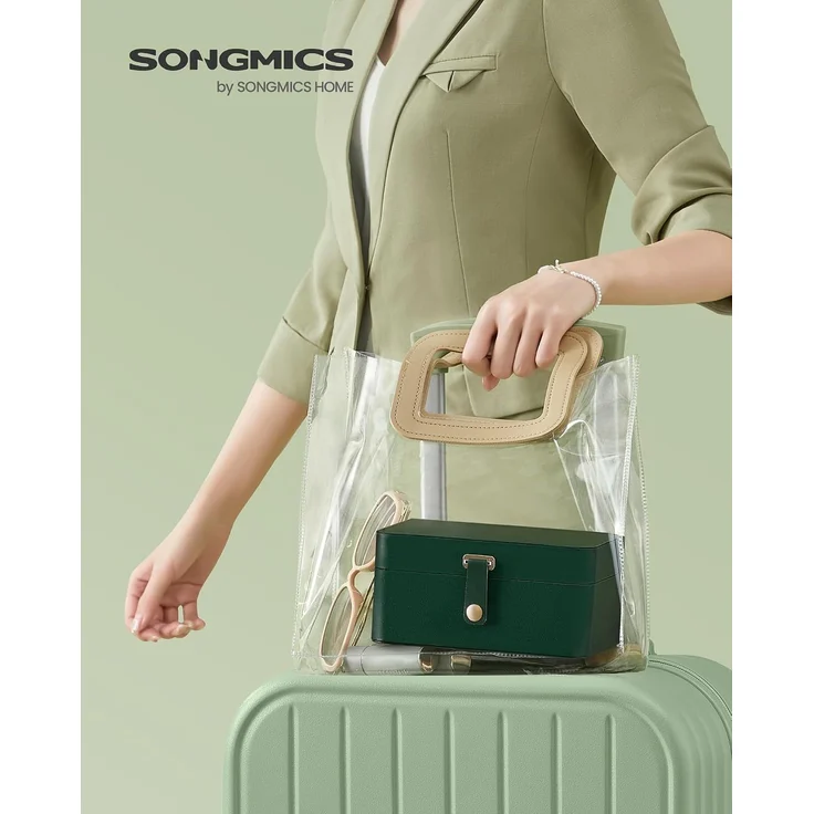 SONGMICS Schmuckbox, 2 Ebenen, aus PU, Schmuckkasten, waldgrün – Bild 2