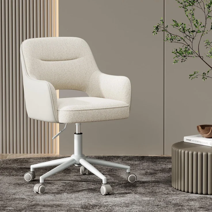 MALOL Drehstuhl Sessel Wohnzimmer höhenverstellbar, Moderner Relaxsessel Stuhl mit Rollen, 360° Drehsessel Schreibtisch Stuhl mit Armlehnen für Wohnzimmer, Schlafzimmer, Homeoffice, Weiß