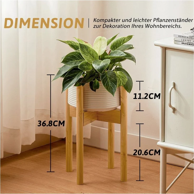 Bamworld Blumenständer Blumenhocker, Pflanzenhocker, Höhenverstellbar & Kippsicher (1 St), für verschiedene Blumentöpfe, höhe 37 cm – Bild 2
