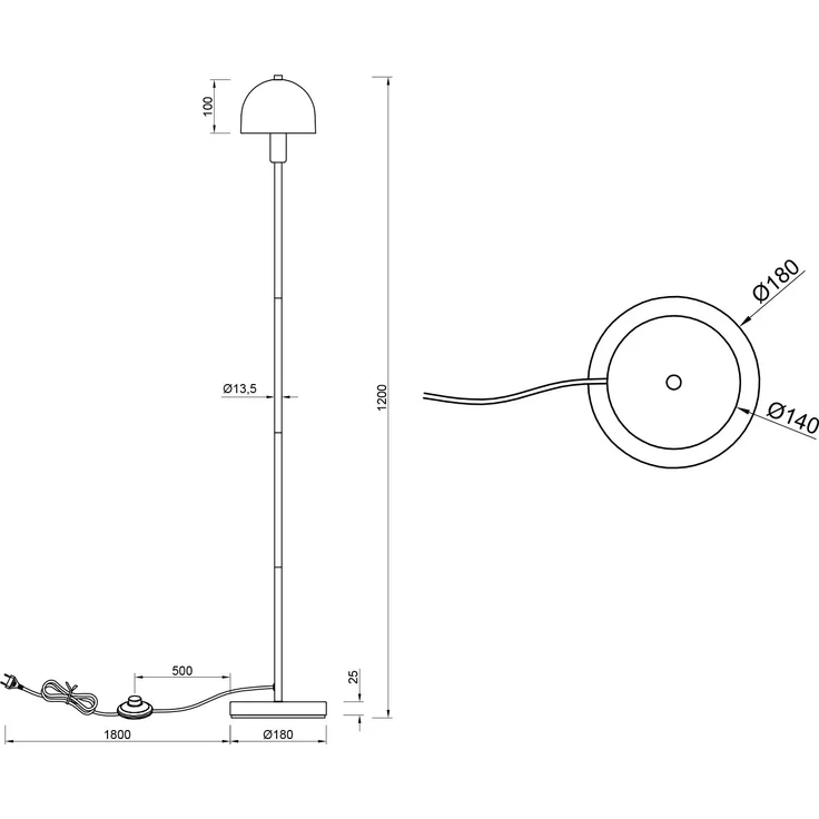 Kleine Stehlampe GLENN Grau mit Metallfuß und Lampenschirm Glas, Höhe 120cm – Bild 6