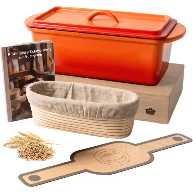 osoltus Brotback Kastenform Set Gusseisen Topf 29cm 2,6 Liter Emaille orange