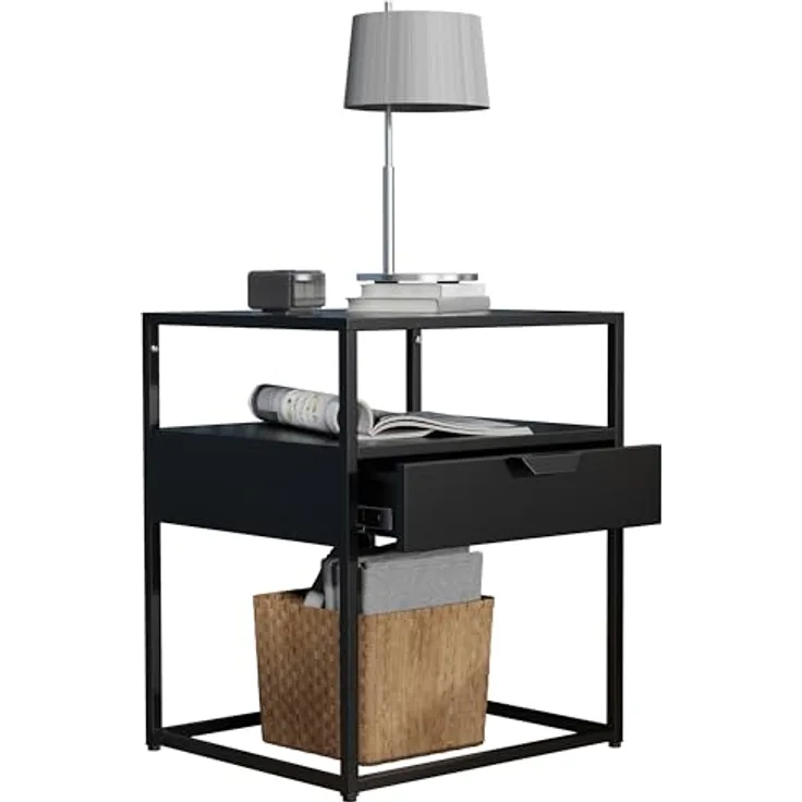 MID.YOU Nachtschrank Schwarz, Kunststoff, 1 Schublade, 45x55x40 cm für Schlafzimmer