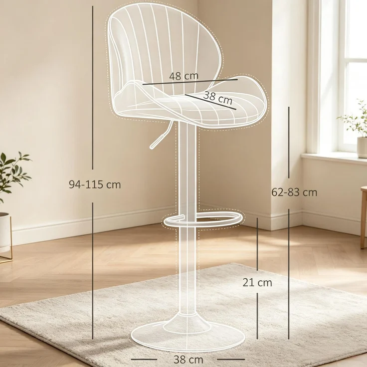 2‑er Set schalenförmige Barhocker mit Rückenlehne, höhenverstellbar, Fußstütze, Stahlrahmen(nur mit 2pcs Barhocker)--Beige--48x50x115cm--YOUDENOVA – Bild 7