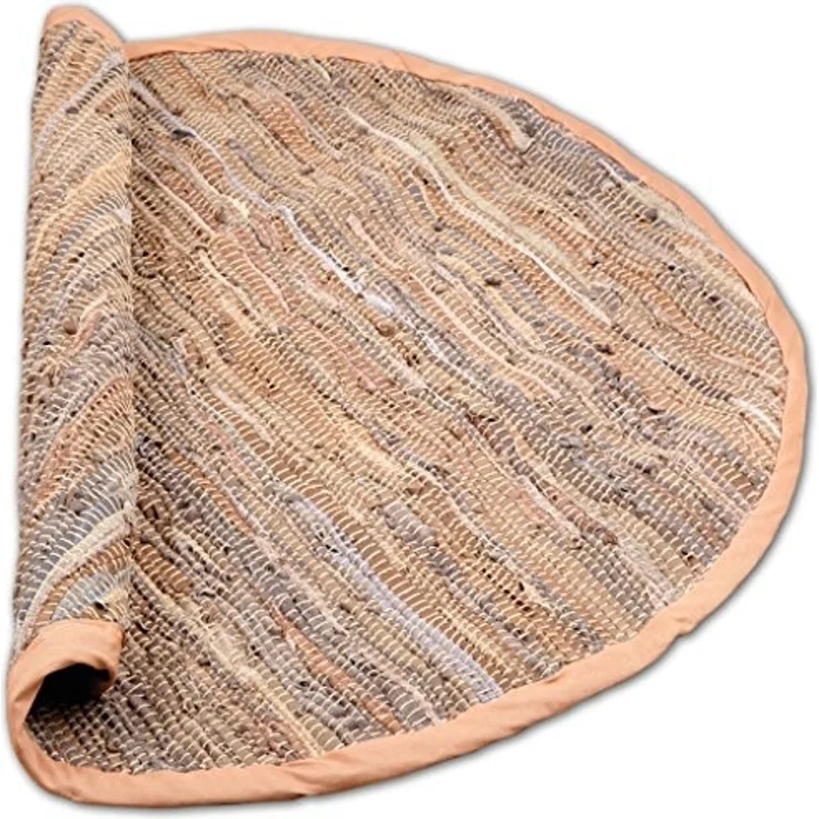 Flickenteppiche Leder Rund 150cm beige – Bild 3